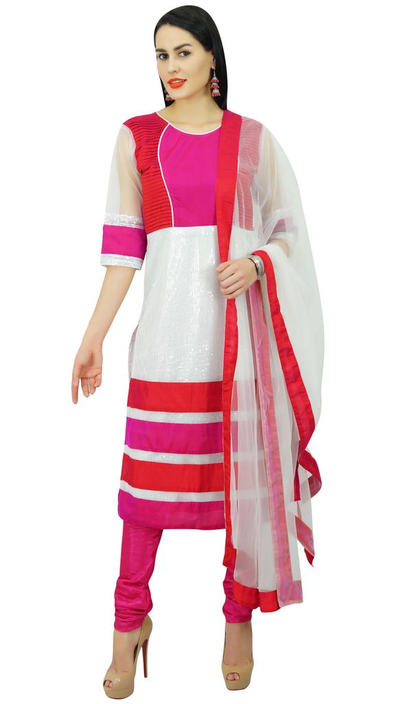 Atasi Womens White Net Straight Salwaar Kameez with Dupatta Readymade Suit