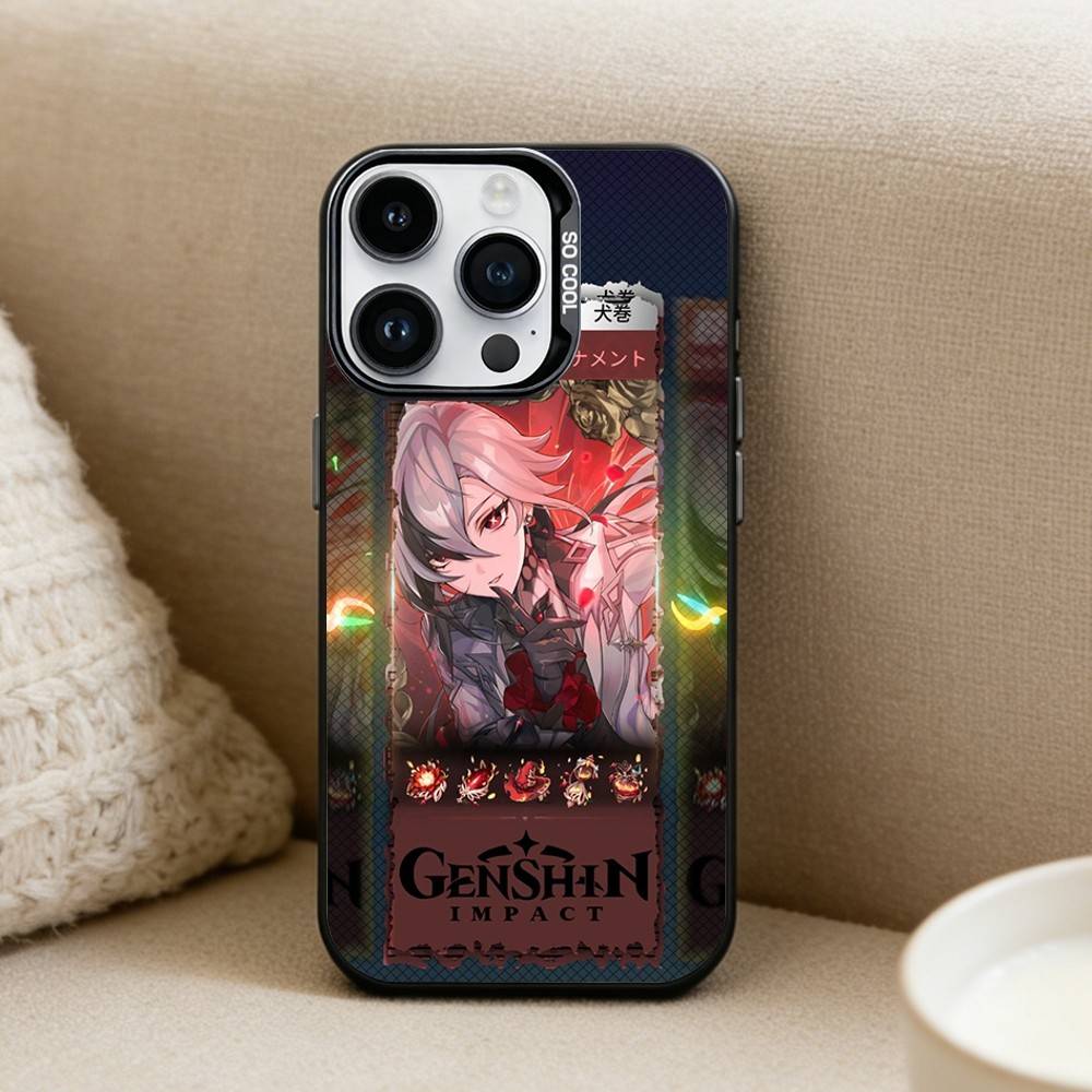 Чехол для телефона Arlecchino Genshin Impact для iPhone 17, 16, 15, 14, 13, 12 Pro Max Черный Матовый Конфетный Ударопрочный Чехол