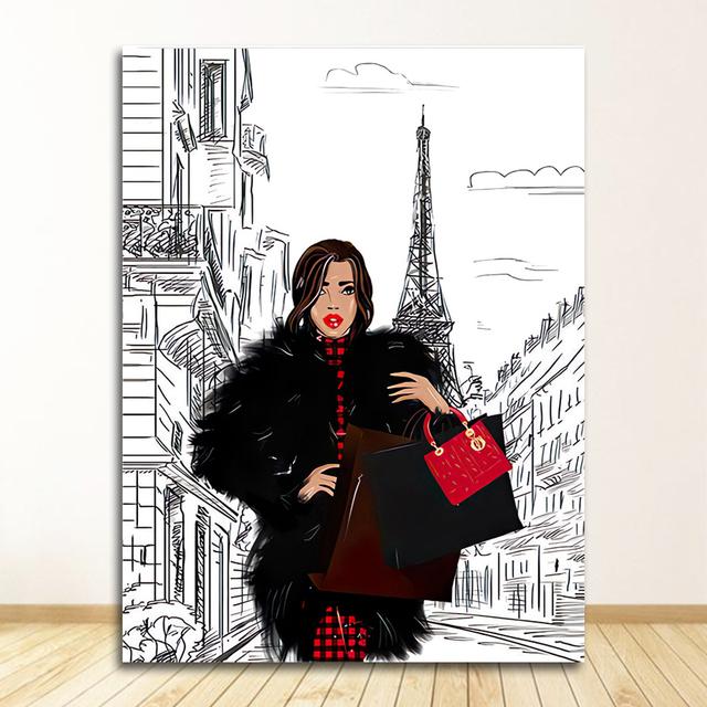 Плакаты и принты, настенные картины для гостиной, модная сумка для девочек, воздушный шар, салон шампанского, настенная живопись с принтом на холсте, скандинавская картина