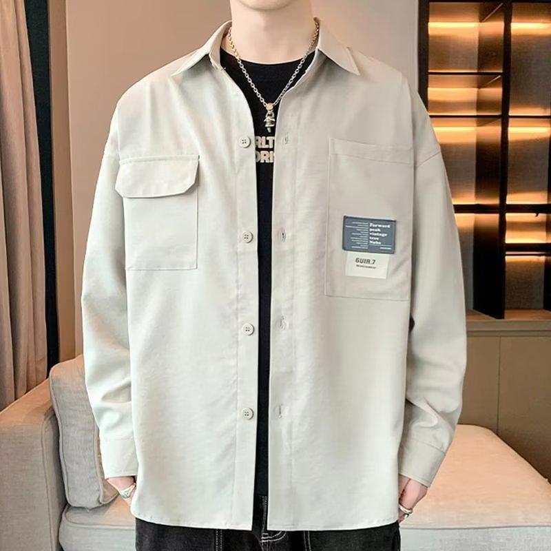 Модная рубашка, весенне-осенняя рабочая одежда, мужская рубашка с длинными рукавами, повседневная куртка, модная свободная мужская рубашка в стиле Харадзюку в стиле ретро