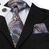 Hi-Tie Dark Gold Plaid Jacquard Mens Silk Tie Classic Necktie Cufflink Hanky Set