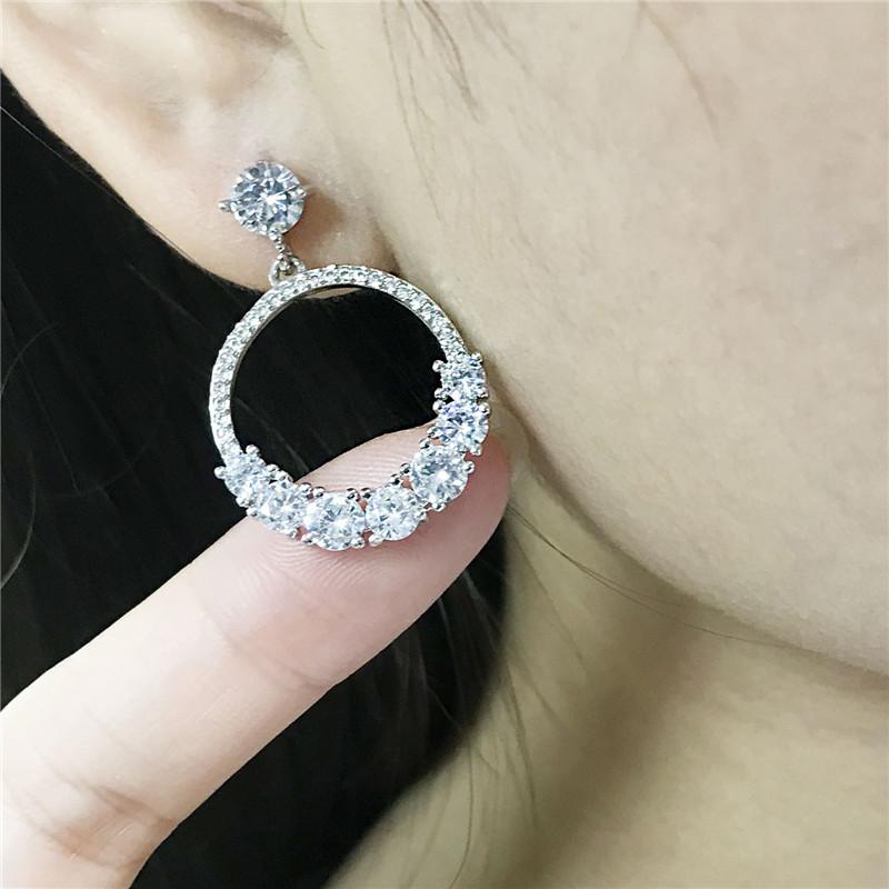 Модные серьги из стерлингового серебра 925 пробы для женщин, ювелирные изделия, модные круглые большие серьги с кристаллами, женские аксессуары, лучший подарок принцессы
