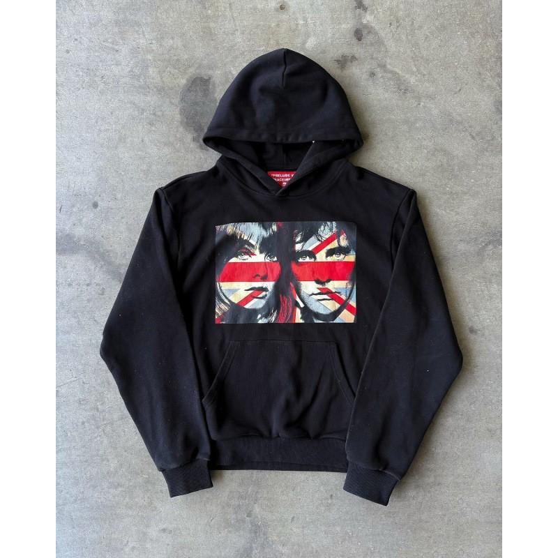 Mens Vintage Dark Print Hooded Sweatshirt Long Sleeve Loose Streetwear Y2K Casual Top