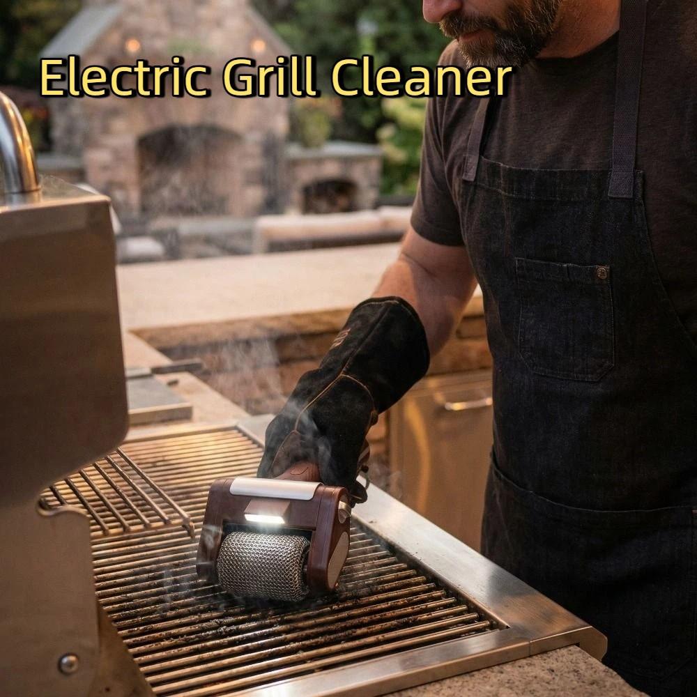 Rechargeable Roller Grill Cleaner Brush Stainless Steel Barbecue Cleaner Tools Camping Grill