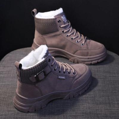 Обувь для женщин корейские эластичные коричневые женские зимние ботинки армейские байкерские панк-стиль большие размеры теплые на скольжении Y2k защитные плюс ПУ