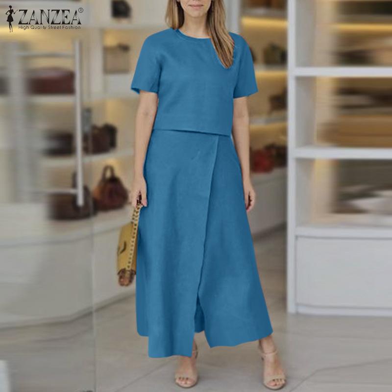 ZANZEA Women Short Sleeve T-Shirts and Skirts Two Piece Sets