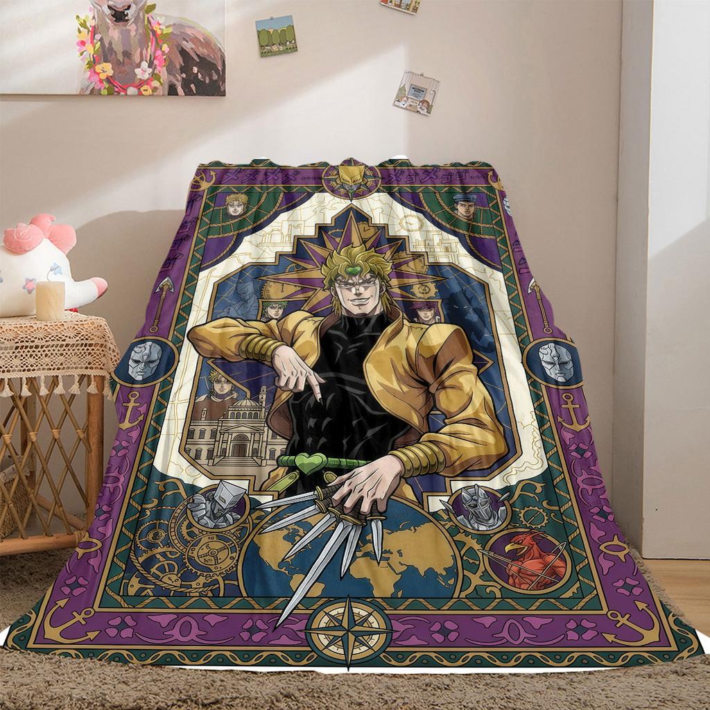 JOJO New 2D Print Flannel Blanket, Anime Graphic for Sofa Bed, Cozy Travel Picnic Essentials Wrap_LIAN