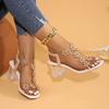 Women Sandals 2024 Summer Pvc Crystal Flower Chunky Heel Peep Toe Back Strap Elastic Elegant Fashion Shoes Ladies
