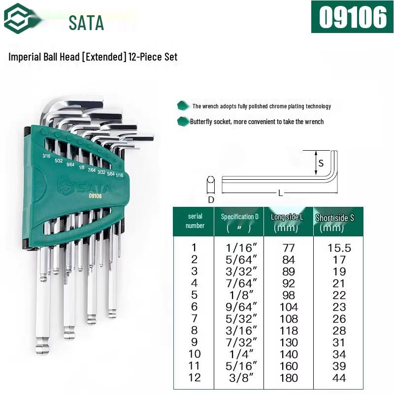 SATA Экстрадлинный набор шестигранных и Torx ключей с шаровыми и плоскими головками