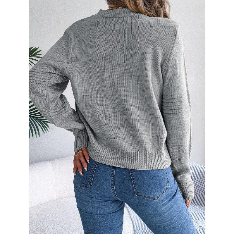 Женский осенне-зимний повседневный однотонный вязаный свитер с длинным рукавом