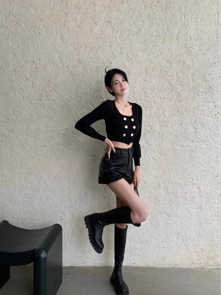 Spicy Girl High Waist Patchwork Slimming PU Leather Shorts - Autumn/Winter Style