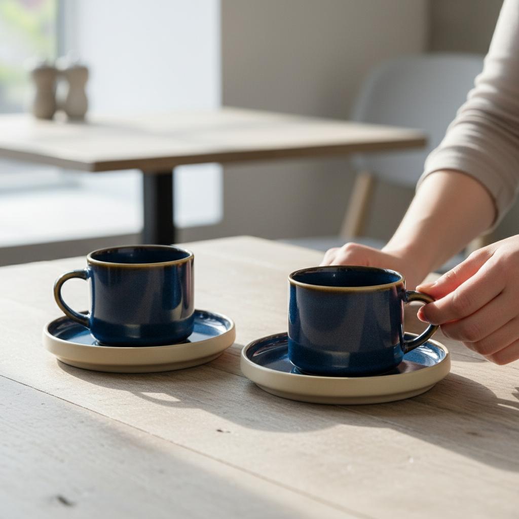 CUPS WITH SAUCERS FOR COFFEE AND TEA SET 200 ml GARNET Ø 8.5 CM