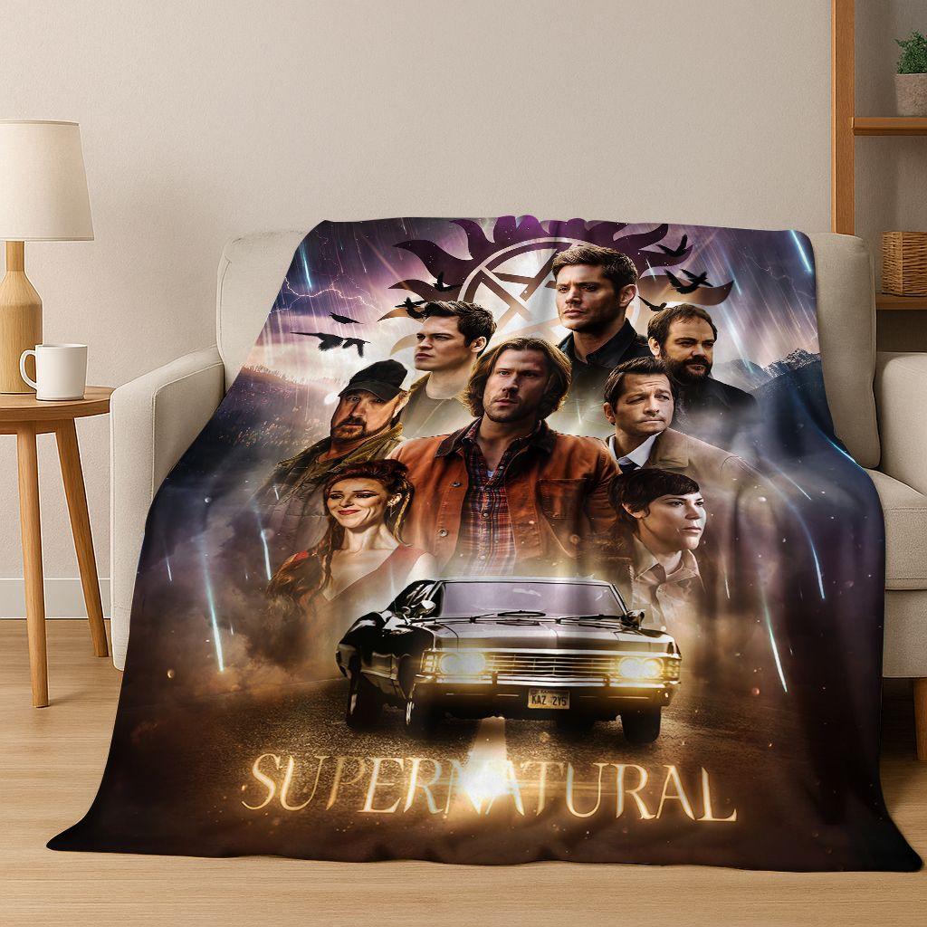 SPN Supernatural Dean Sam Winchester Castiel Flannel Blanket,Cozy Soft Throw Blanket for Home Bedroom Bed Sofa Cover Kids Gift