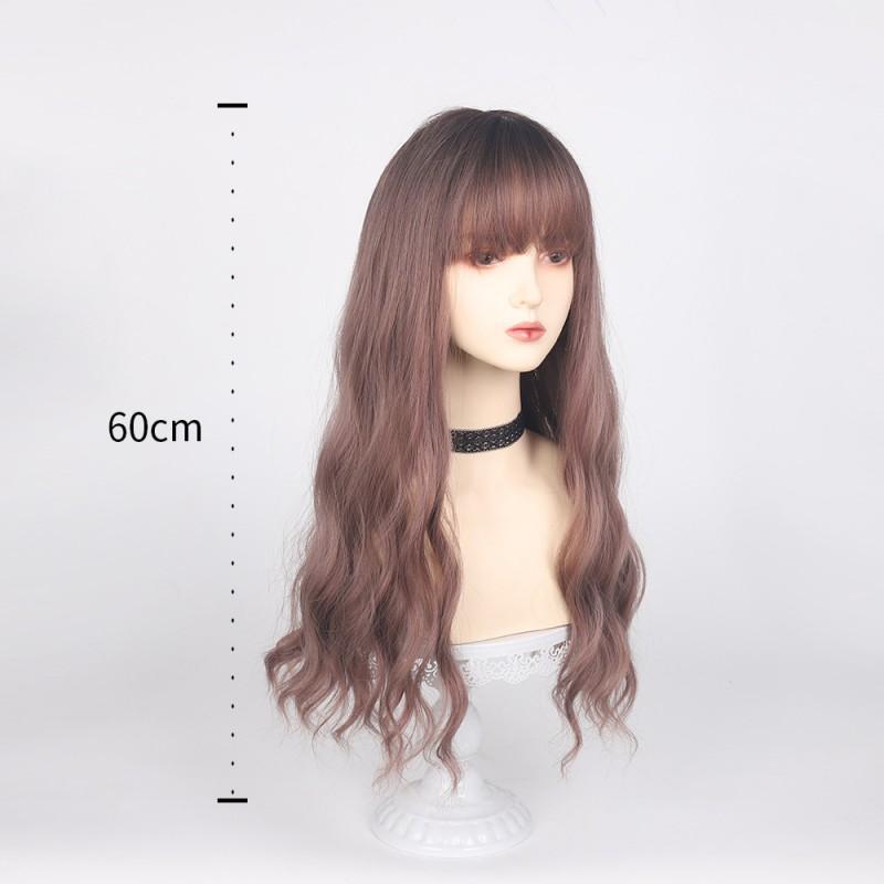 Long Wavy Synthetic Wig With Air Bangs Gradient Light Lilac Pink Heat-Resistant Fiber