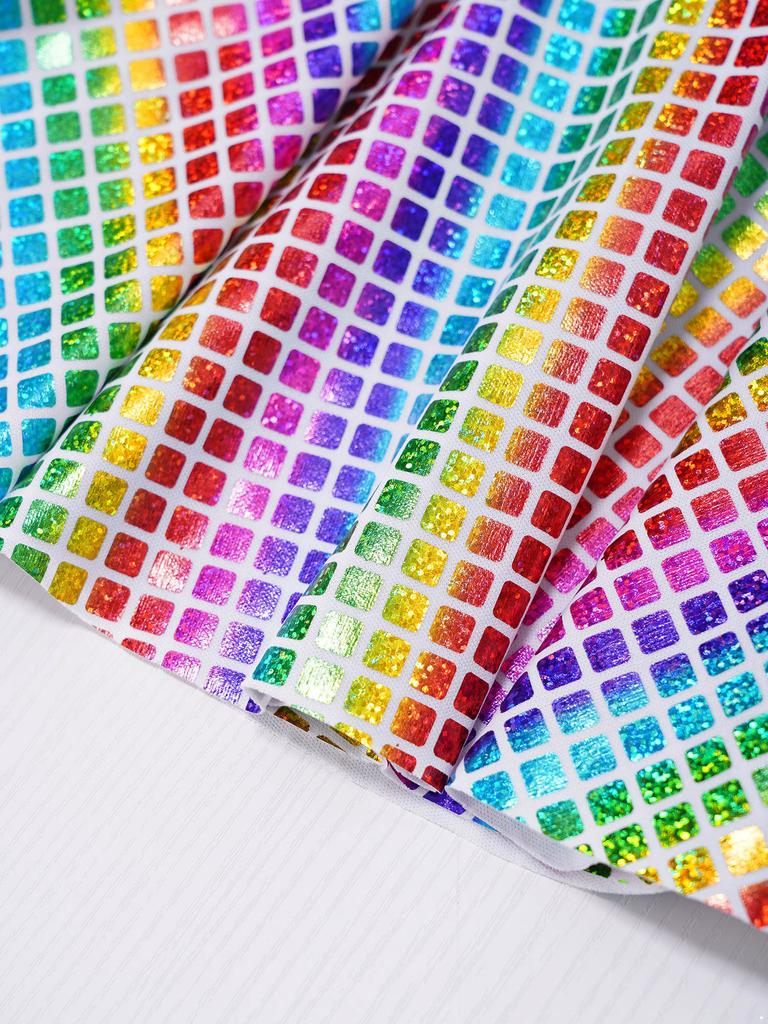 Girls Skirt Elastic Waistband Ruffled Shiny Plaid Sequins Clubwear Mini Skirts for Cheerleading Music Festival Rave Costume