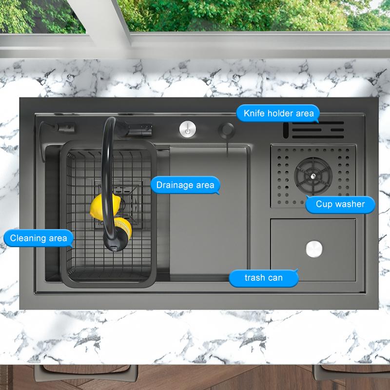 Кухонная мойка Nano Step из нержавеющей стали, стиральная машина для чашек, большая многофункциональная раковина с одним слотом и мусорным баком для кухни