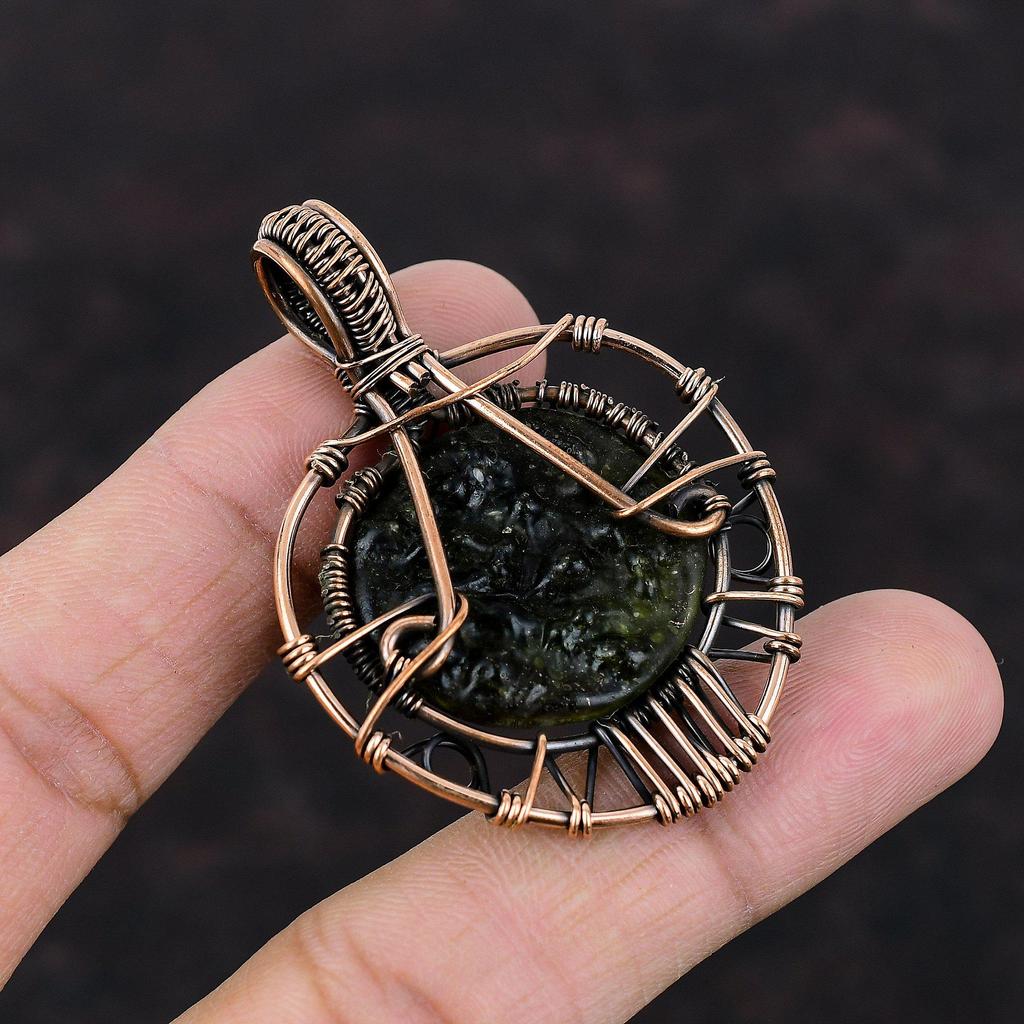 Кулон из молдавита «Дерево жизни», обернутый медной проволокой, уникальный кулон из драгоценных камней «Дерево жизни», ювелирное изделие ручной работы из меди, подарок для нее