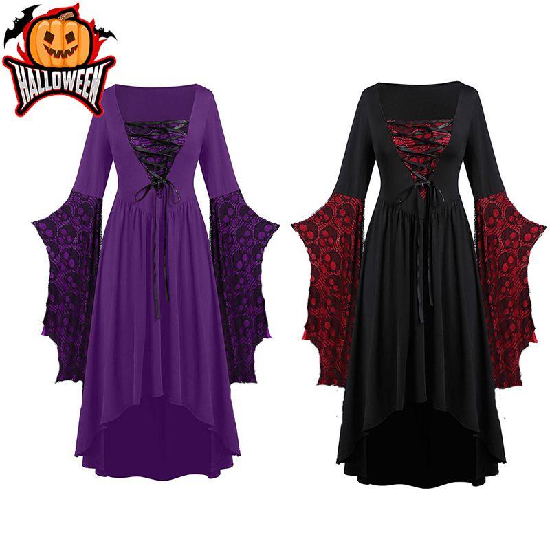 Ladies Gothic Cosplay Dress Polyester Fabric With Skull Pattern And Large Swing Skirt