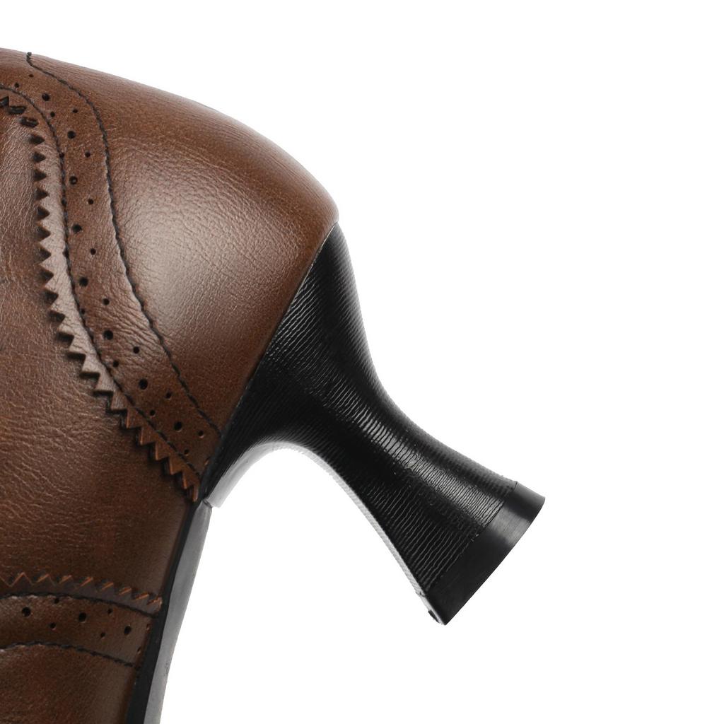 Q/Женские туфли на высоком каблуке, однотонные туфли в британском стиле в стиле ретро, ​​большие низкие туфли на шнуровке