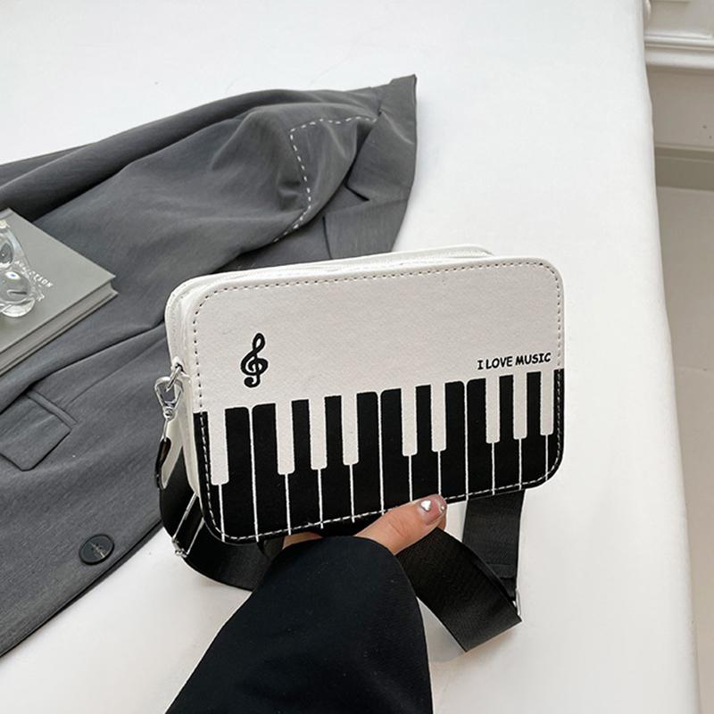 Piano Keys Black and White Sling Bag Contrast Color Casual Square Bag Ladies Travel Shopping Commute Date Bag KTY