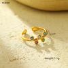GEMCHIC Women's Vintage Exaggerated Round Colorful Rhinestone Open Ring Stainless Steel Non-Fading Design Finger Ring for Women