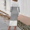 Женское повседневное модное сексуальное удобное полосатое платье с длинным рукавом