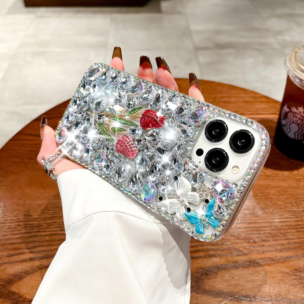 Tulip Diamond Is Suitable for Apple IPhone16ProMax Luxury Anti-fall 15ProMax All-inclusive 14 Mobile Phone Case