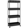 Kitchen Cart with 4 Shelves, 4 Flexible Hooks, 4 Casters, 40 cm x 19 cm x 90 cm, Gap Cart, Black