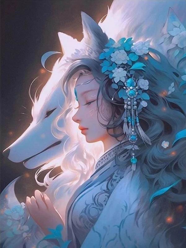 Diamond Painting New Collection Nine Tailed Fox Woman Diy Full Square Round Drill Rhinestone Embroidery Cartoon Elf Animals Mosaic Cross Stitch Kits