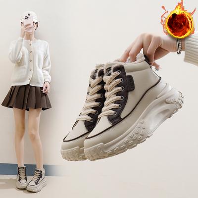 Женские теплые зимние ботинки на толстой платформе, удобные зимние ботинки из искусственной кожи, короткие ботинки на шнуровке с нескользящей подкладкой из искусственного меха для женщин