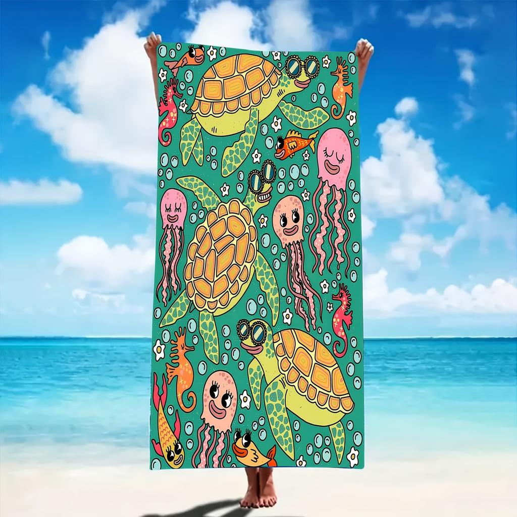 1pc Beach Towel Microbre Colorful Sea Creature-Printed Beach Towel Summer Fun Stylish & Absorbent for Summer Large Quick drying