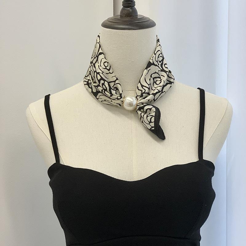 Шелковый шарф новое жемчужное ожерелье весенне-летний тонкий магнитная застежка ленивый шелковый шарф женский шарф-подвеска цепочка на ключицу