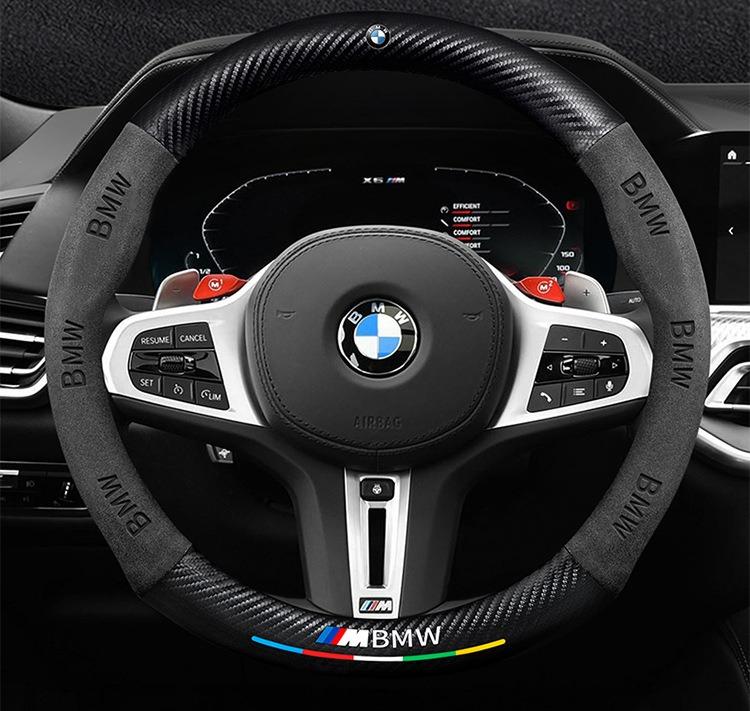 Car Anti-Slip Suede Carbon Fiber Steering Wheel Cover For BMW E46 E90 E39 E60 E36 E30 E61 E91 E92 E87 F10 F20 F30 Auto Accessory APV5