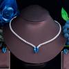 CMM Fashion Light Blue Cubic Zircon Women Stud Earrings Necklace Set Evening Party Dress Silvery Jewelry Set