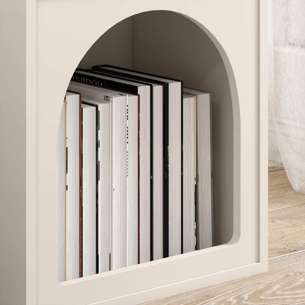 Nightstand, Open Compartments, Arched Design, 40x30x60 cm, Cream