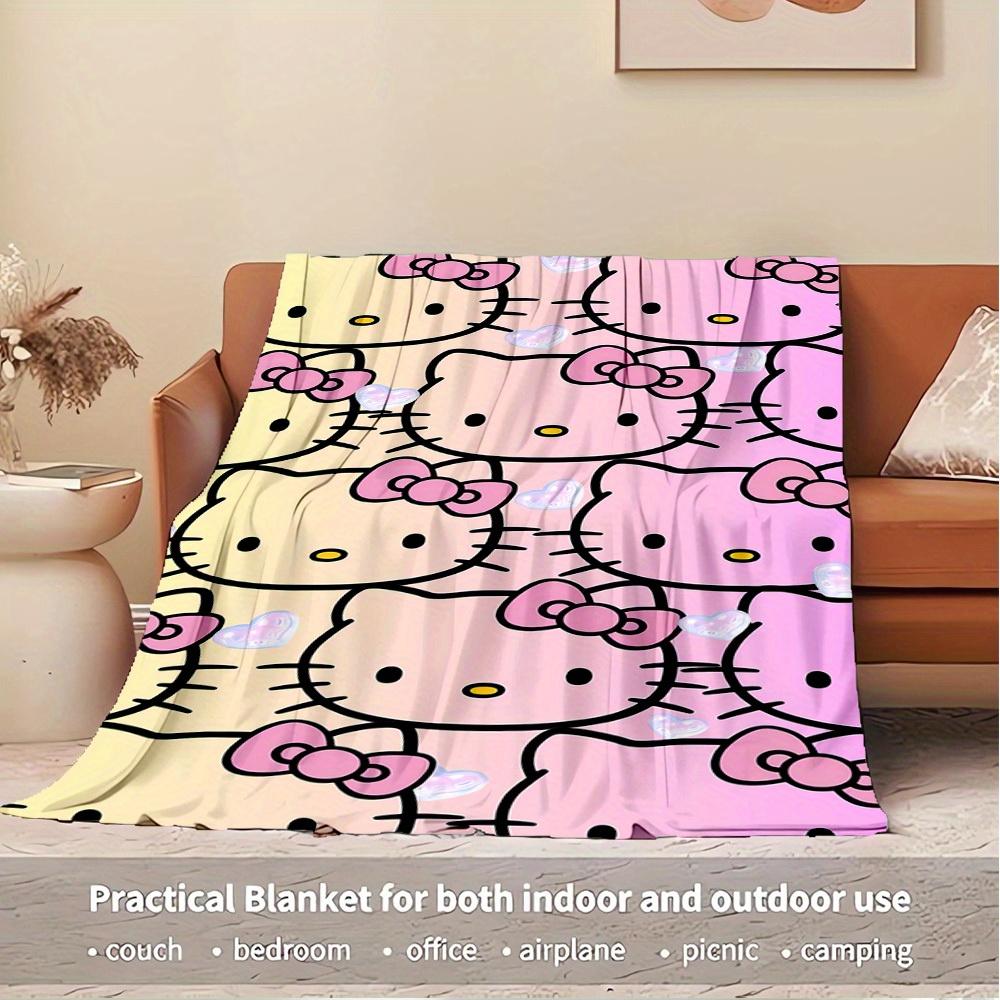 1pc Hello Kitty gradient background pattern blanket - home decoration blanket for all seasons, soft and comfortable, machine washable, suita