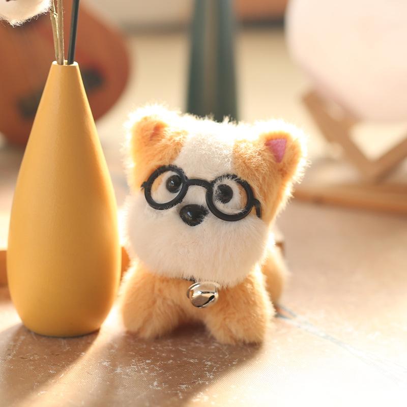 Cute Cute Puppy Pendant Plush Toy Doll Glasses Puppy Bag Hanging Decoration Keychain Doll Doll