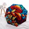 Stained Mushroom Garden Automatic Opening Folding Umbrella - Portable 3-Fold Design with Iron Frame, Perfect for Outdoor Use, Festive Gifts,