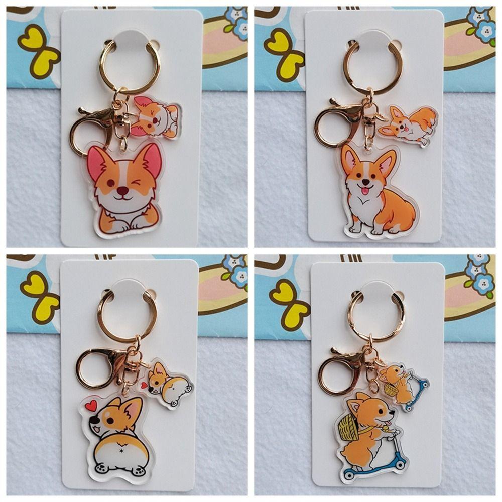 Transparent Corgi Key Chain Double-Sided Dog Pendants Backpack Decor Dog Key Ring Handbag Pendant