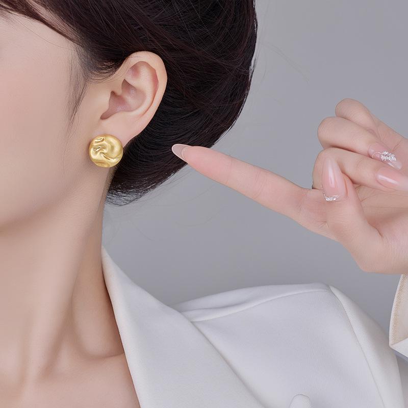 Metal Matte Brushed Stud Earrings Women'S Premium Sense Metal Button Ball Earrings Commuter Versatile Earrings