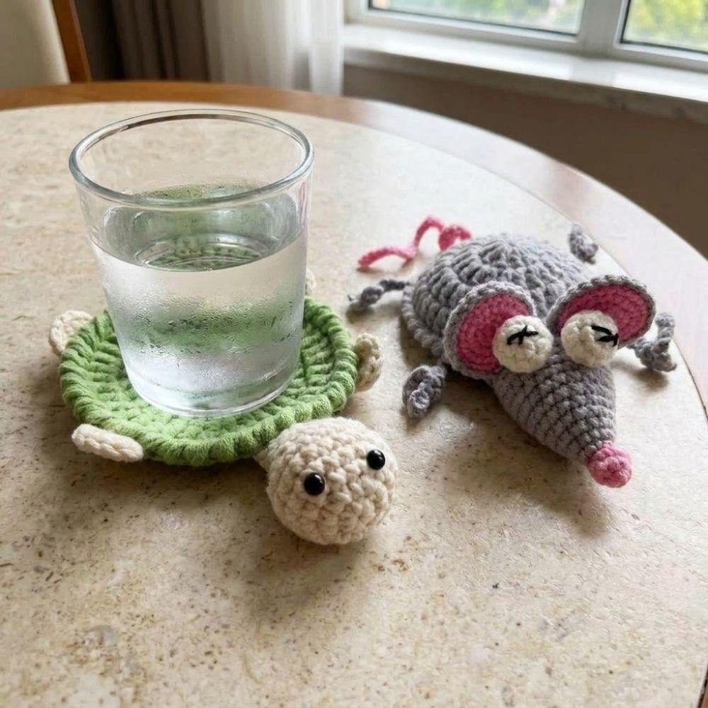 Funny Knitted Cup Mat Hand Woven Animal Drink Coaster Crochet Turtle Coaster Restaurant Table