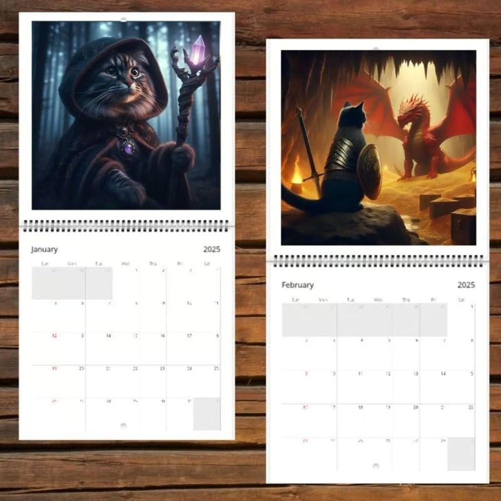 Странный средневековый квест Кошки Месяц Подвесной календарь Веселый планировщик Настенный календарь для семьи, друзей