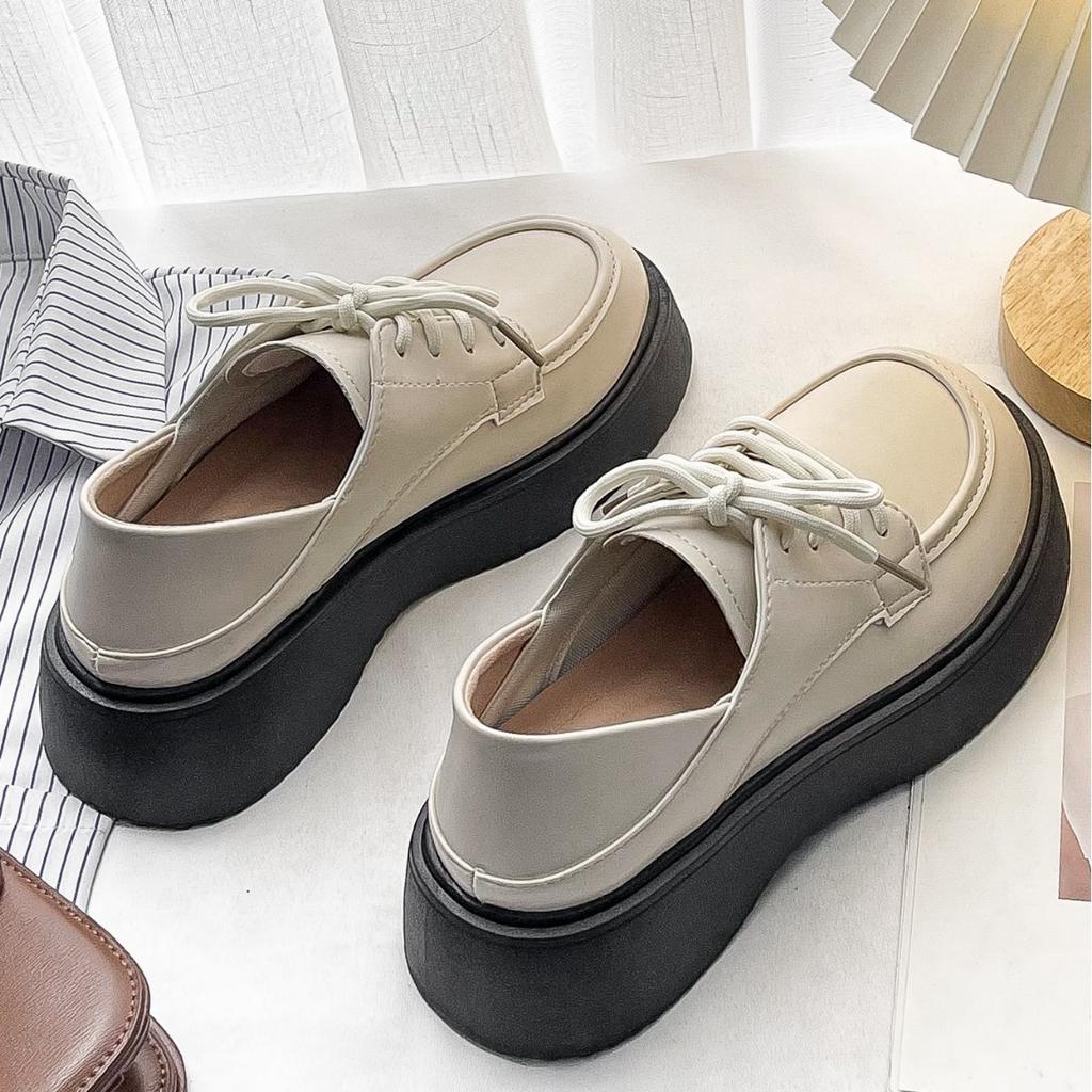 Retro Small Leather Shoes Women's British Style Platform Shoes Muffin Single Shoes Japanese Jk Shoes College Style Big Head Shoes Spring and Autumn V