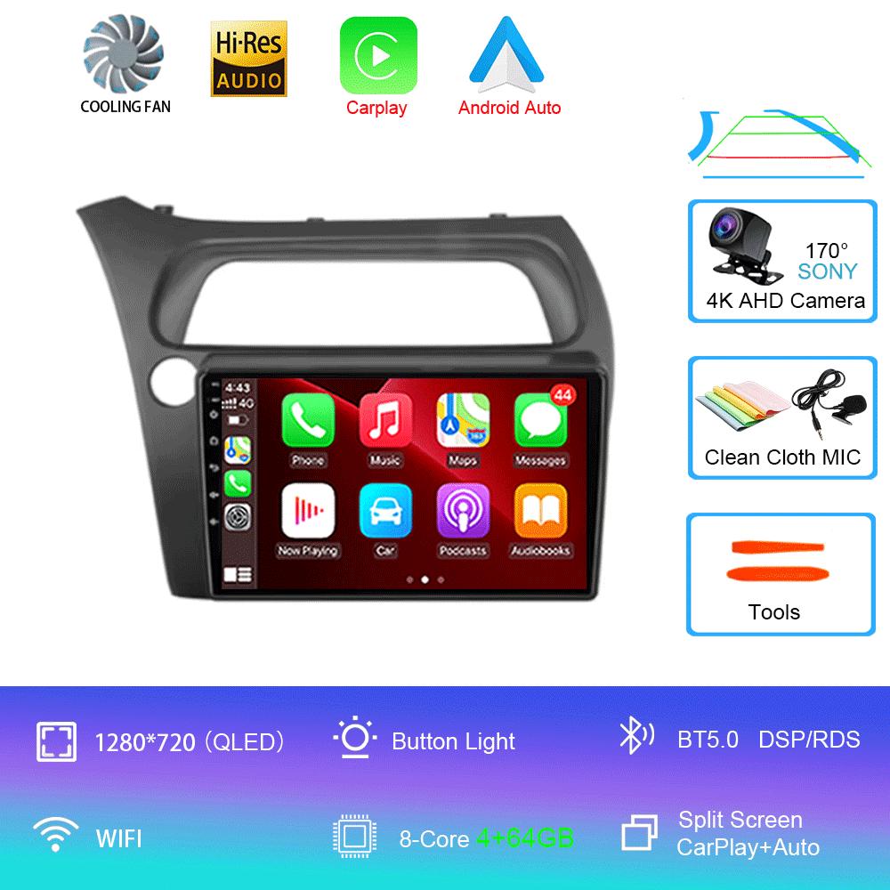 Android 14 автомобильный радиоприемник Carplay Auto WIFI+4G для Honda Civic Hatchback 2006 2007 2008 2009 2010 2011 мультимедийный проигрыватель 2 DIN стерео