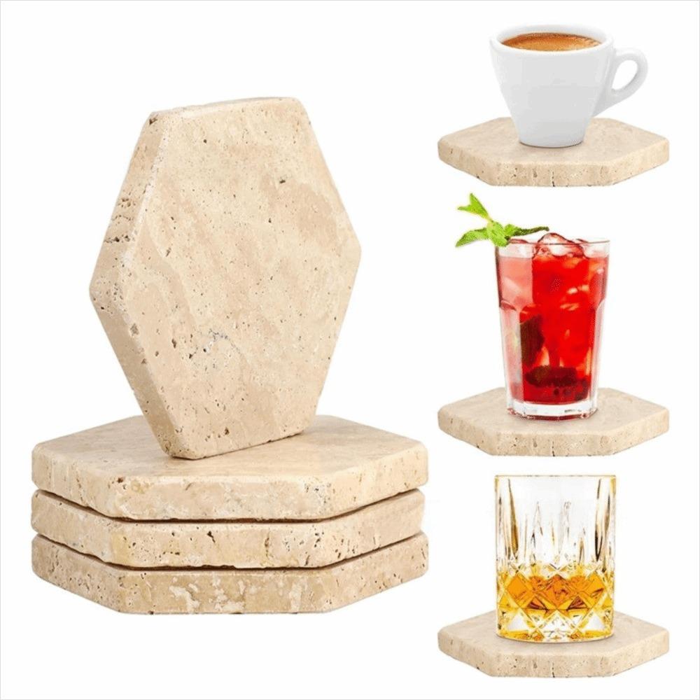 Natural Marble Coasters Placemat Vintage Combinable Jewellery Display Plate Heat Resistant Travertine Whiskey Coffee Coasters