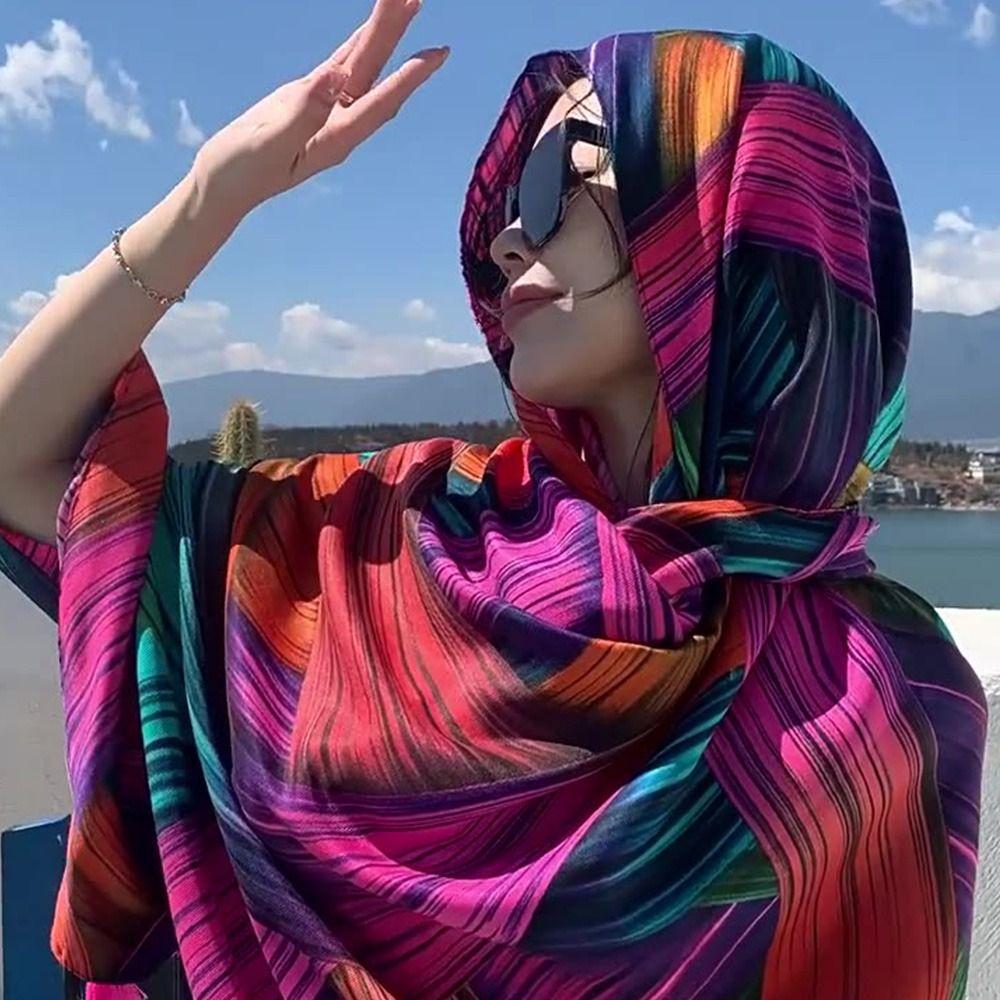 Пляжная шелковая шаль в стиле бохо, тонкая накидка на бикини, шикарный шарф, женская накидка
