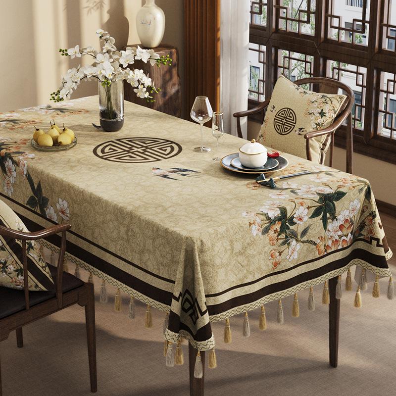 Zen Tablecloth Light Luxury High-End Dining Table Tablecloth Classical Chinese Style Rectangular Dust-Proof Cover Coffee Table Cloth