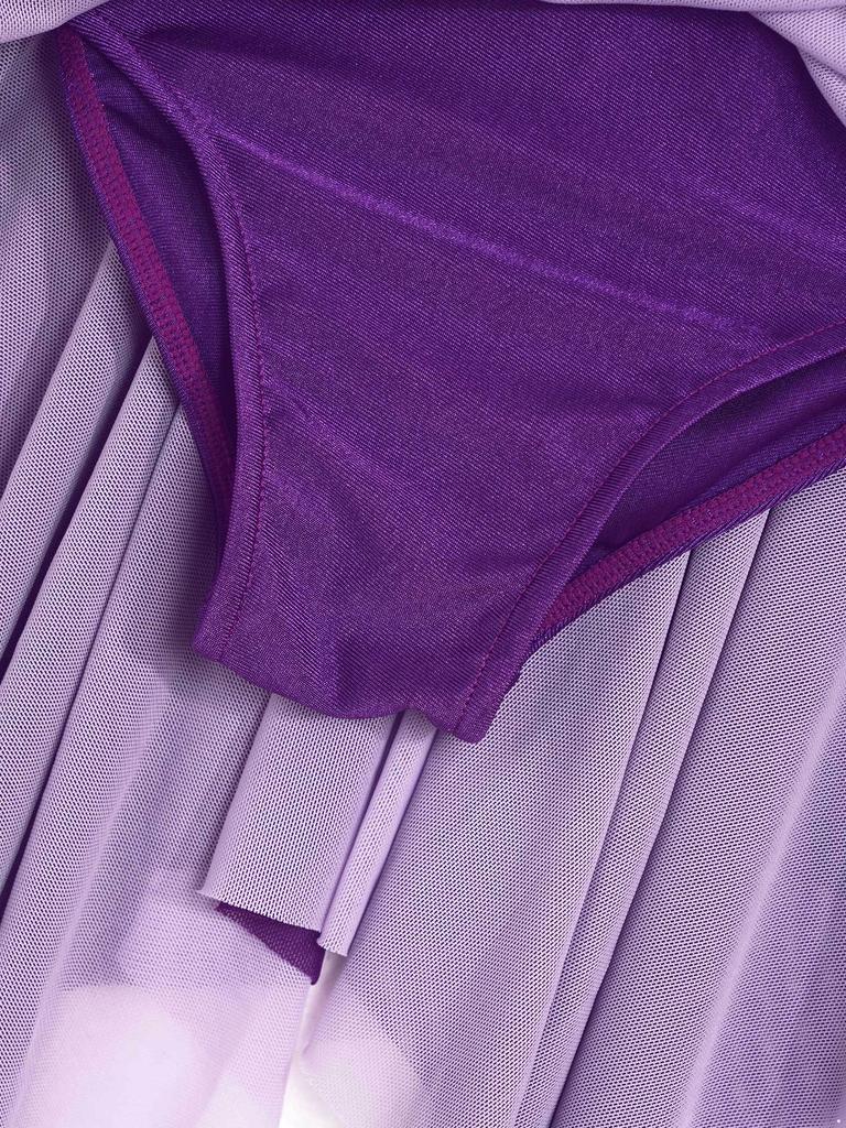 Kids Girls Stylish Dance Dress Single Long Sleeve Mesh Irregular Hem Contrast Color Skating Leotard Dress