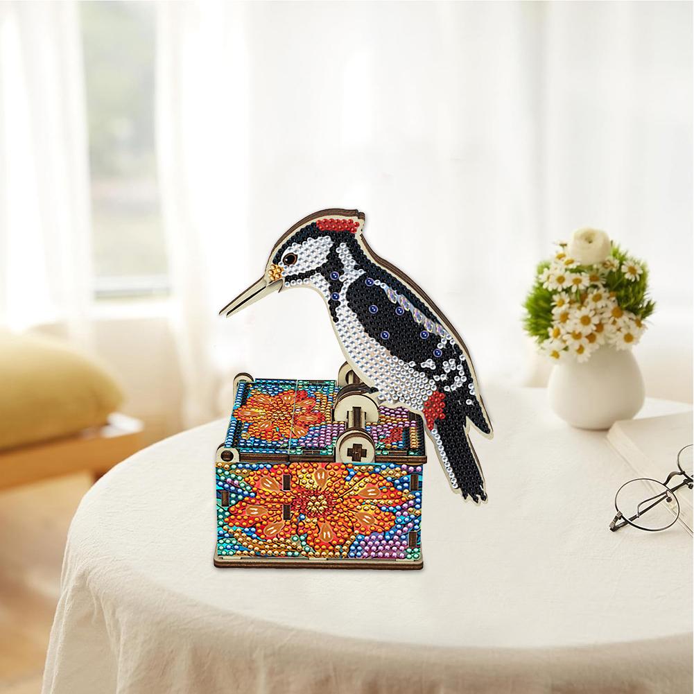 DIY Bird Diamond Painting Handmade Toothpick Holder Push-Type Crystal Mosaic Toothpick Holder for Home Car Desk Decoration Craft