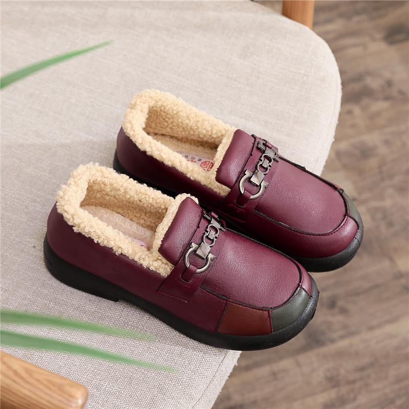 Женские зимние лоферы на флисовой подкладке, уличные противоскользящие туфли с низким берцем для женщин, теплая обувь из искусственной кожи на меховой подкладке, туфли на плоской платформе